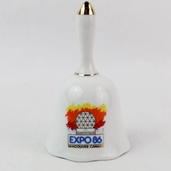 Expo 86 Vancouver, Canada 1986 White Ceramic Gold Trimmed Souvenir Bell