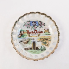 Vtg North Dakota Souvenir Trinket Dish State Capitol Ceramic Decor