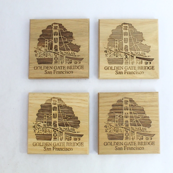 Set of 4 Golden Gate Bridge Coasters San Francisco 4"x4" Good Condition