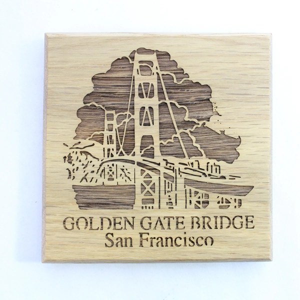 Set of 4 Golden Gate Bridge Coasters San Francisco 4"x4" Good Condition
