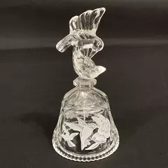 Clear Crystal Bell With Etched Hummingbird And Flower Design