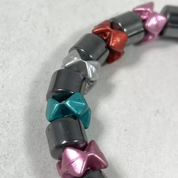 Hematite And Rainbow Plastic Bead Stretch Bracelet