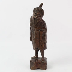 Vintage Hand Carved Wood Asian Fisherman Figurine 10.25 Inch Tall