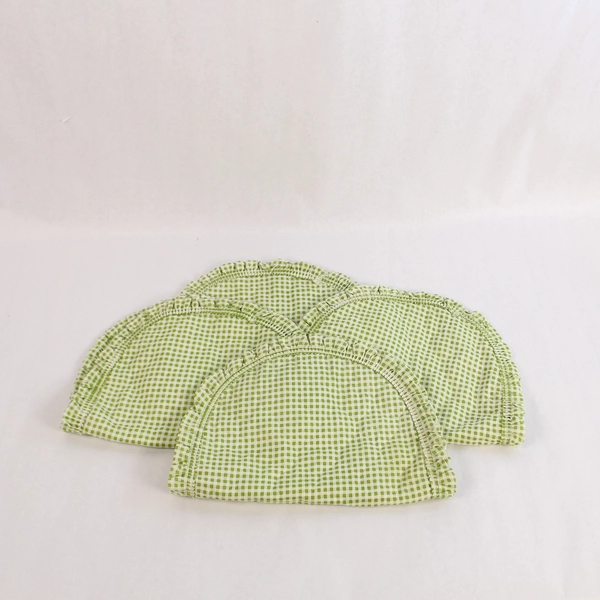 Lot of 4 Reversible Green & White Checkered Cloth Table Placemats Oval
