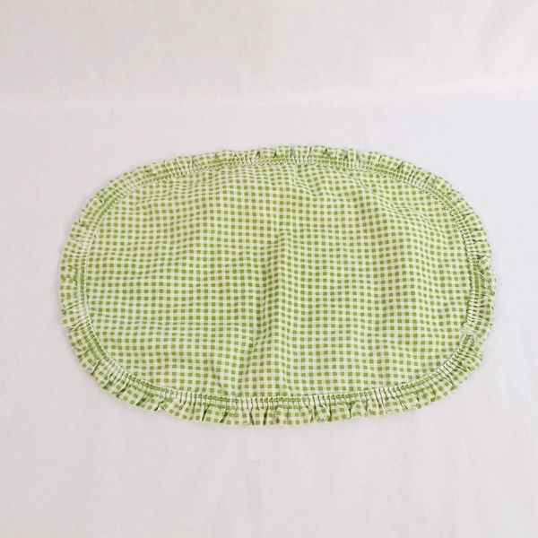 Lot of 4 Reversible Green & White Checkered Cloth Table Placemats Oval