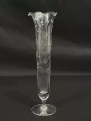 Vintage 10" Etched Floral Crystal Bud Vase Ruffled Rim Decorative Decor