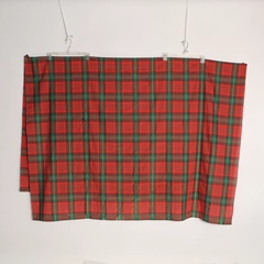 Vtg Rectangular Red Green Gold Plaid Christmas Tablecloth 64 in x 57 in Homemade