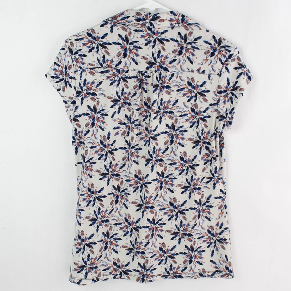 Alfani Blue and Red Printed Half Button Shirt Women's Size Medium