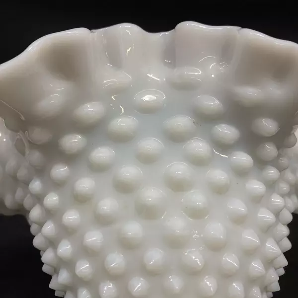 Fenton Milk Glass Hobnail And Ruffled Edge Footed Compote 6.75in Diameter