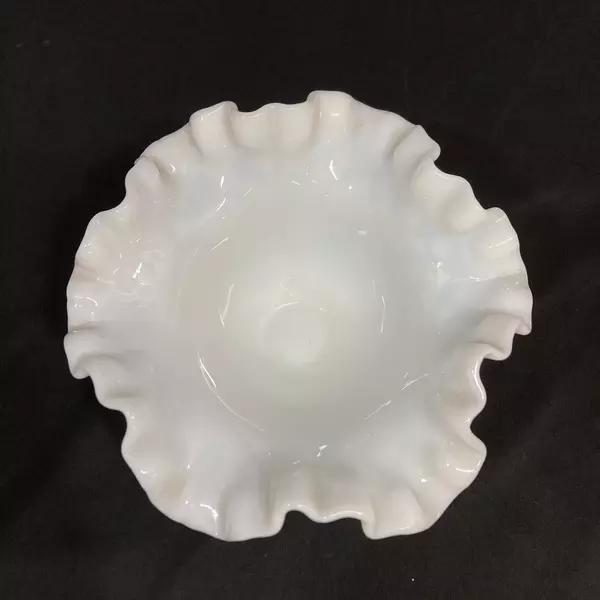 Fenton Milk Glass Hobnail And Ruffled Edge Footed Compote 6.75in Diameter