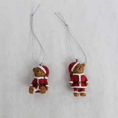 Lot of 2 Vintage Santa Bear Ornaments Resin Christmas Decor 2" Tall