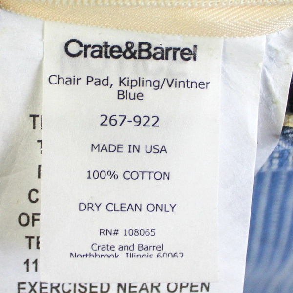 Set of 2 Crate & Barrel Chair Pads Kipling Vintner Blue Dining Room Home Decor
