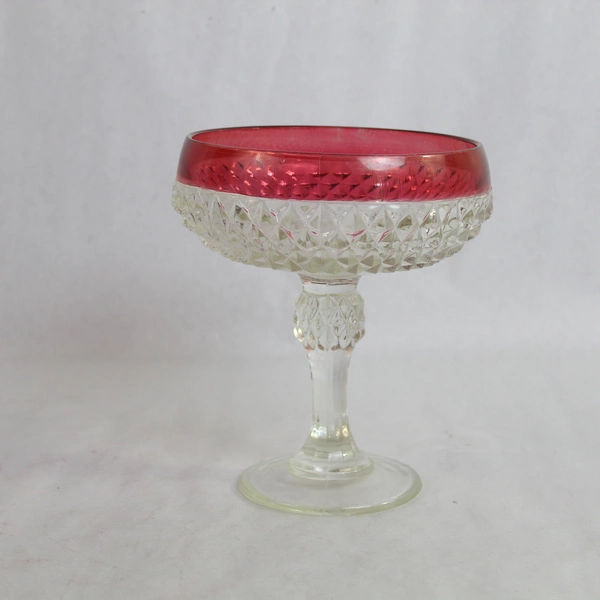 Indiana Glass Ruby Flash Red Candy Dish 7" Tall Diamond Point Home Decor
