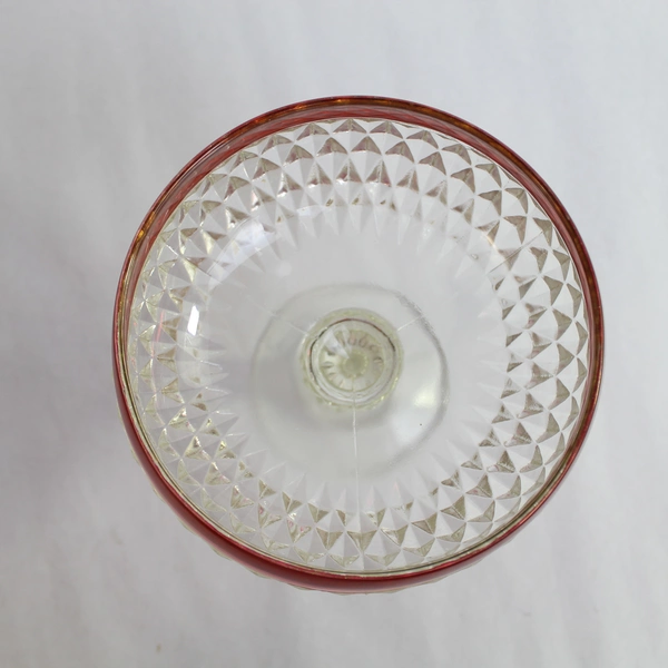 Indiana Glass Ruby Flash Red Candy Dish 7" Tall Diamond Point Home Decor