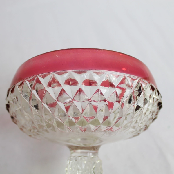 Indiana Glass Ruby Flash Red Candy Dish 7" Tall Diamond Point Home Decor