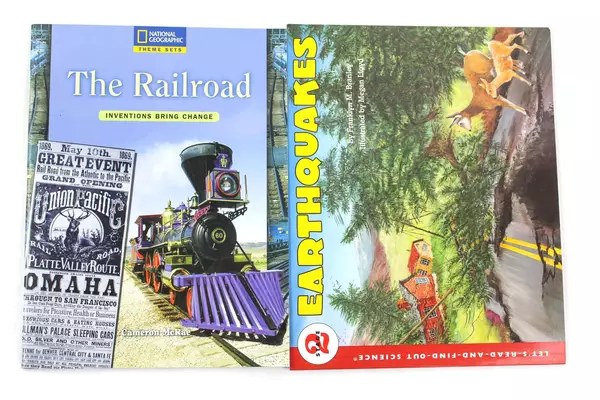 Lot of 2 Children's Books National Geographic The Railroad Stage 2 Earthquakes