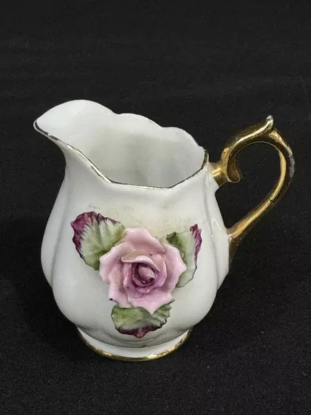 Vintage Miniature Porcelain Creamer & Sugar Bowl Set Japan Floral Rose Trim