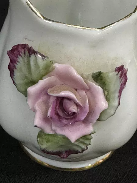 Vintage Miniature Porcelain Creamer & Sugar Bowl Set Japan Floral Rose Trim