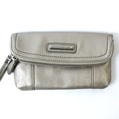 Nine West Gold Metallic Wristlet Purse Clutch Bag Full Zip Snap Closure