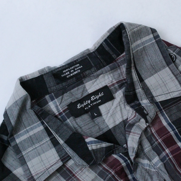 Eighty Eight Platinum Men's Size L Button Up Shirt Burgundy Gray Cotton