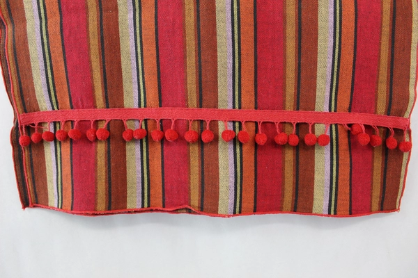 Orange Red Yellow Striped Table Runner with Pom Pom Trim Home Decor 68"