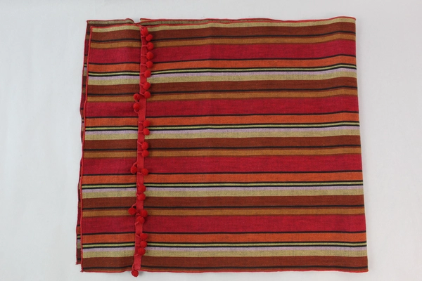Orange Red Yellow Striped Table Runner with Pom Pom Trim Home Decor 68"