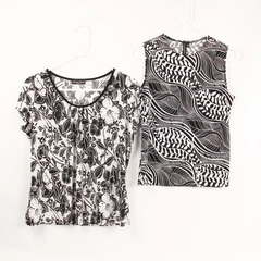 Lot of 2 Women's Tops Susan Lawrence & Brittany Black Petite Size M Black White