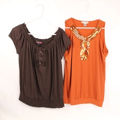Lot of 2 Vintage Women's Tops XL Deluxe LA Blues & Rust Sequin Suzie