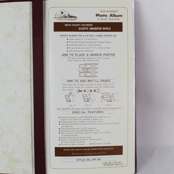 Pioneer New Unused Red Photo Slip In Pocket Album Cellophane Dust Jacket 
