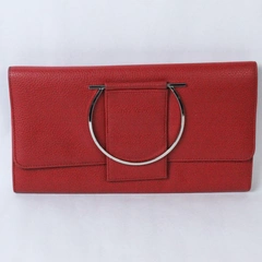 The C.T Red Faux Leather Clutch Hand Bag Purse with Round Statement Handle