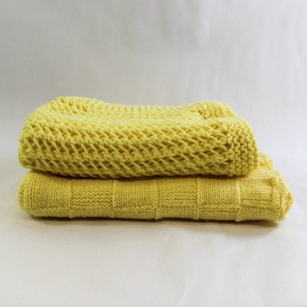 Lot of 2 Handmade Crochet Knit Baby Blankets Throws Yellow Bedding Nursery