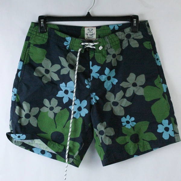 The Tourist By Burkman Bros Shorts Men's Sz M Navy Blue Green Floral Drawstring
