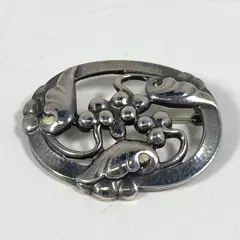Vintage Georg Jensen Sterling Silver Grapes Brooch Denmark 1.75"