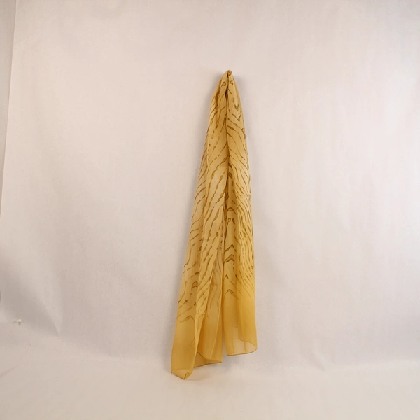 Vintage Cream Tan Dune Waves Semi-Sheer Chiffon Scarf Wrap Shawl 62.5"
