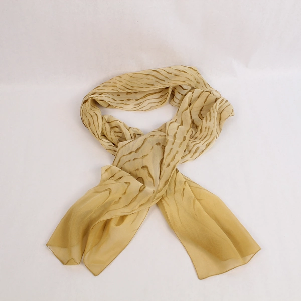 Vintage Cream Tan Dune Waves Semi-Sheer Chiffon Scarf Wrap Shawl 62.5"