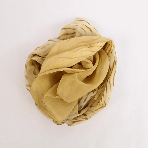 Vintage Cream Tan Dune Waves Semi-Sheer Chiffon Scarf Wrap Shawl 62.5"