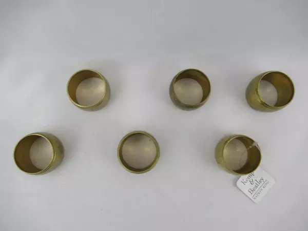 Set of 6 Napkin Rings Kemp And Beatley Hammered Metal Brass Finish Vintage