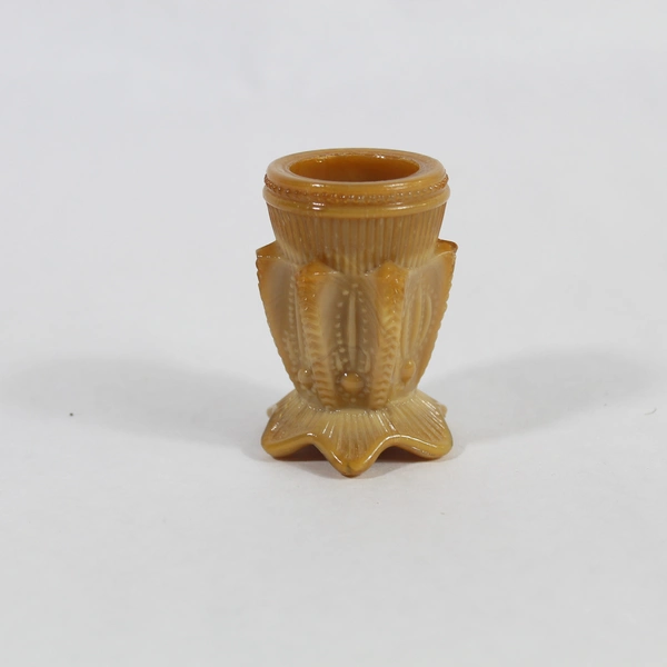 Vintage Greentown Cactus Pattern Toothpick Holder Jar Carmel Slag Glass