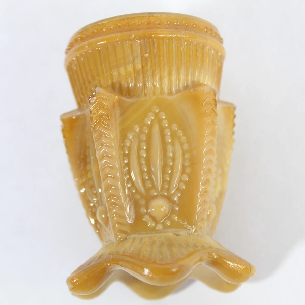 Vintage Greentown Cactus Pattern Toothpick Holder Jar Carmel Slag Glass
