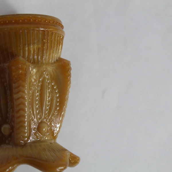 Vintage Greentown Cactus Pattern Toothpick Holder Jar Carmel Slag Glass