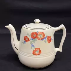 1930s Hall Pottery Hand Painted Orange Poppy Coffee Pot & Lid - Vintage Charm