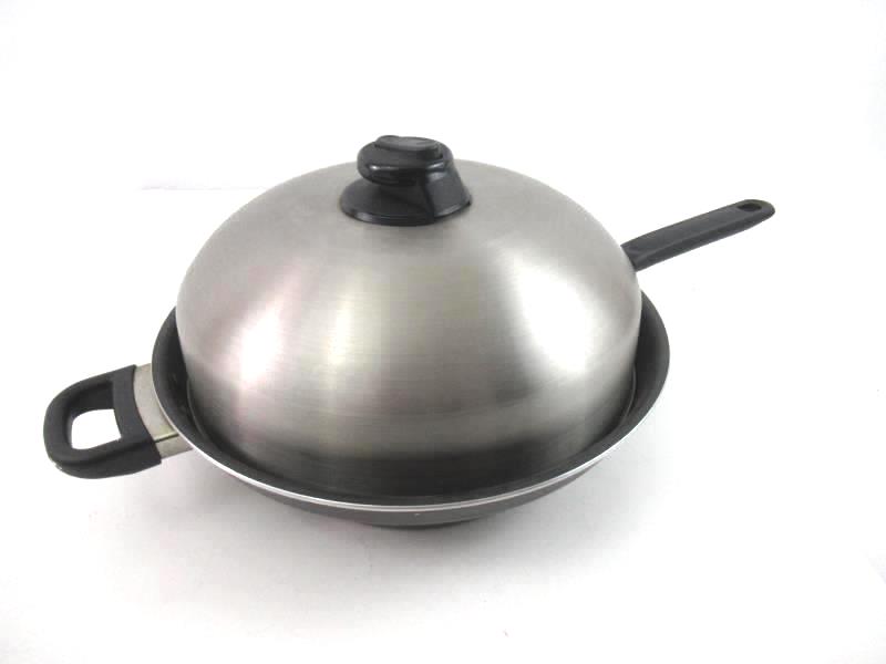Stainless Steel Wok Pan With Lid With Rack Enamel Non Stick Steam Release