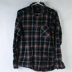 Arizona Men's Flannel Button Up Shirt Top Blue Burgundy Size Medium