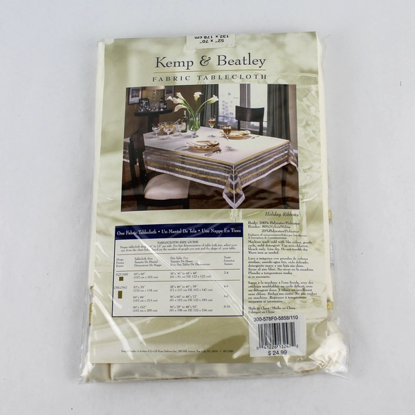 Kemp and Beatley Fabric Tablecloth Holiday Ribbons 52 by 70 Inch Oblong Sealed