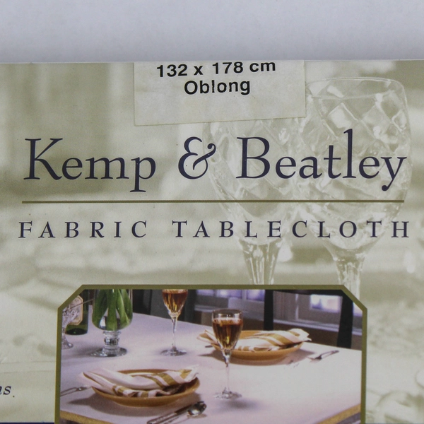 Kemp and Beatley Fabric Tablecloth Holiday Ribbons 52 by 70 Inch Oblong Sealed