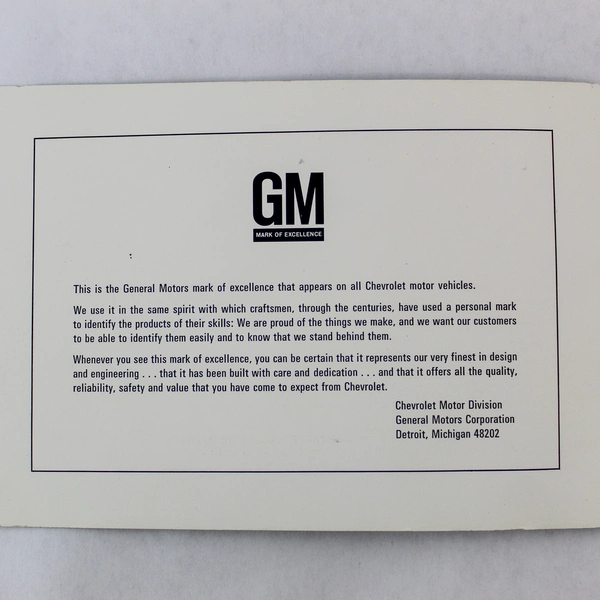 1968 Chevrolet Owner's Manual Original Maintenance Guide Pre-owned Vintage