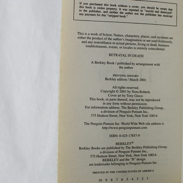Betrayal in Death by Nora Roberts Writing As J. D. Robb 2001 In Death Series