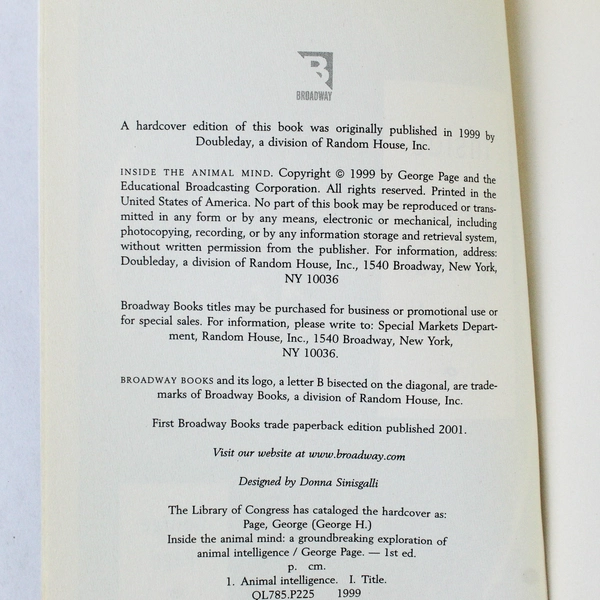 Inside the Animal Mind A Groundbreaking Exploration George Page 2001 PB