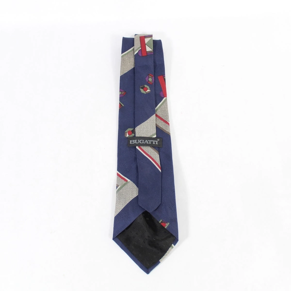 Bugatti Men's Neck Tie Navy Blue Red 100% Italian Silk Pointed Geometric Work