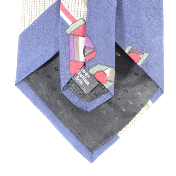 Bugatti Men's Neck Tie Navy Blue Red 100% Italian Silk Pointed Geometric Work